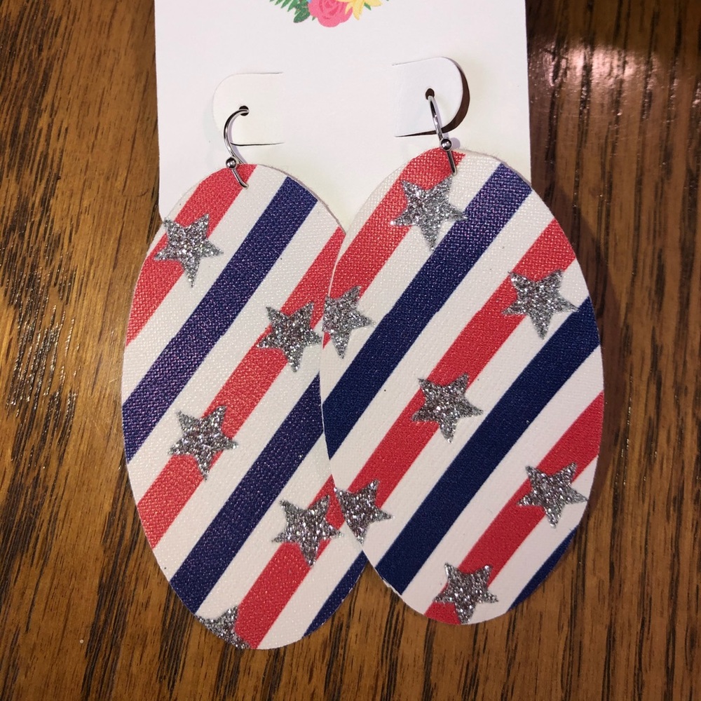 Stars and Stripes Faux Leather Earrings Large